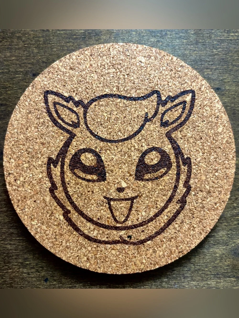 Pokemon Flareon Face Laser Engraved Cork Coaster
